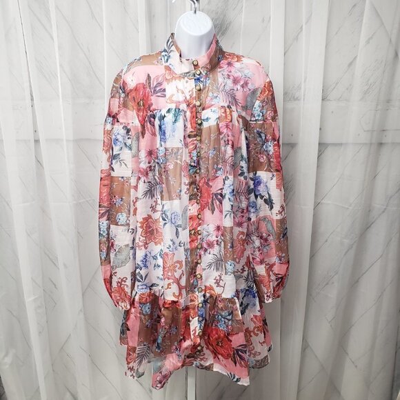 NWOT Cutely Covered Pink Floral Patchwork Boho High Neck Mini Dress Tunic 3X - Picture 12 of 12